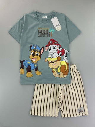 Trendy Euro-American style striped T-shirt and shorts set for boys—stylish, casual, and perfect for summer