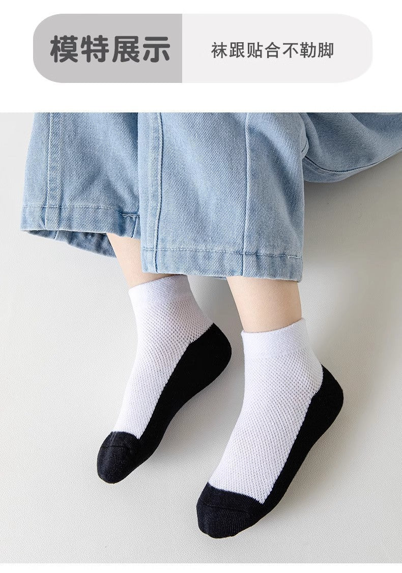 跨境儿童袜子夏季薄款中筒袜男童女童网眼透气中小学生纯白色袜子