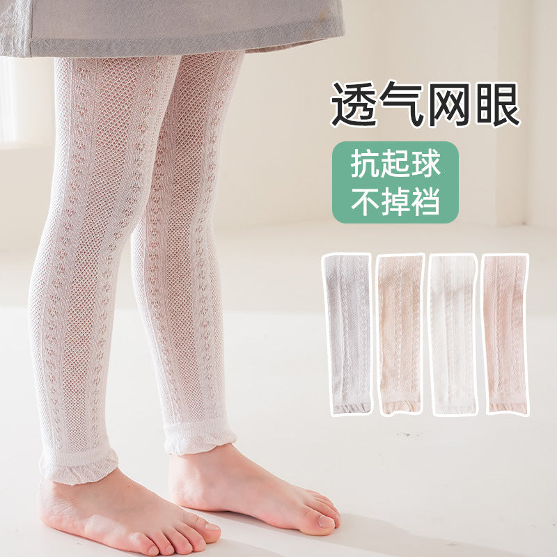 儿童打底裤夏季薄款麻花婴儿宝宝九分裤袜夏款女童网眼透气打底袜