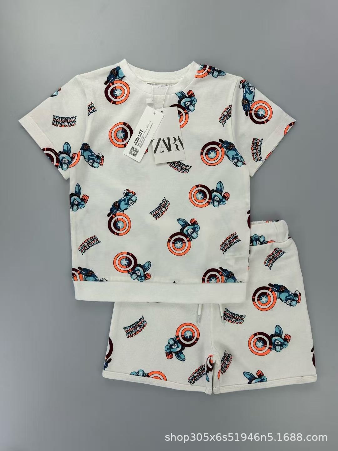 Trendy Euro-American style striped T-shirt and shorts set for boys—stylish, casual, and perfect for summer