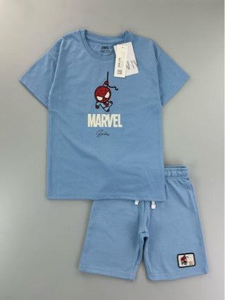 Trendy Euro-American style striped T-shirt and shorts set for boys—stylish, casual, and perfect for summer