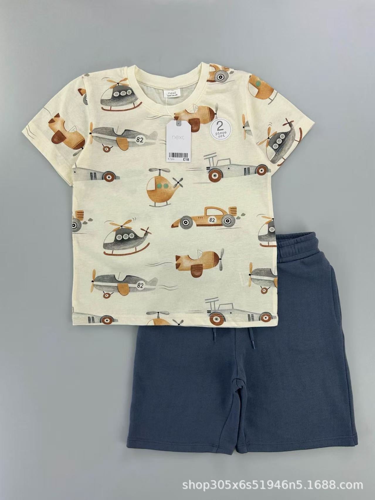 Trendy Euro-American style striped T-shirt and shorts set for boys—stylish, casual, and perfect for summer