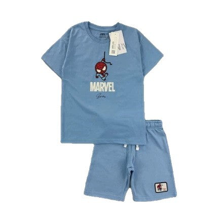 Trendy Euro-American style striped T-shirt and shorts set for boys—stylish, casual, and perfect for summer