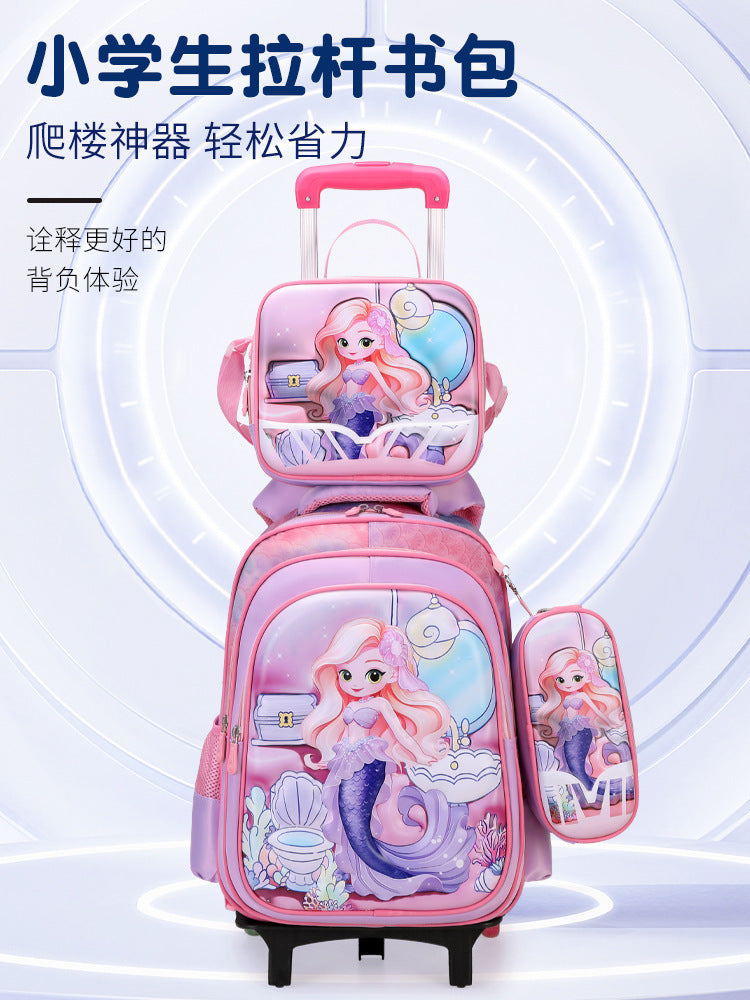 卡通16Inch三件套拉杆书包3D硬壳PU皮儿童小学生动漫双肩包带轮子