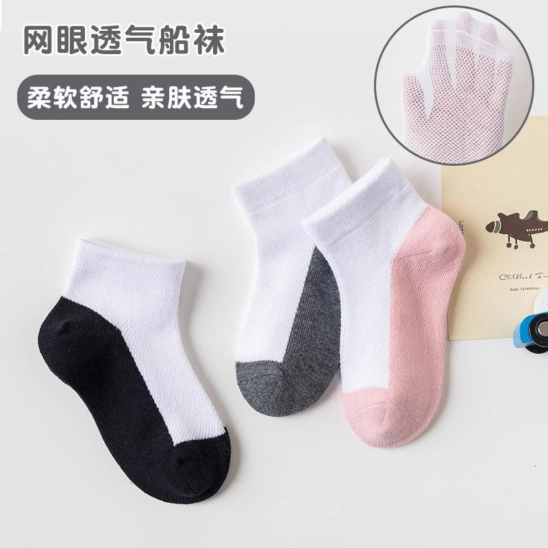 跨境儿童袜子夏季薄款中筒袜男童女童网眼透气中小学生纯白色袜子