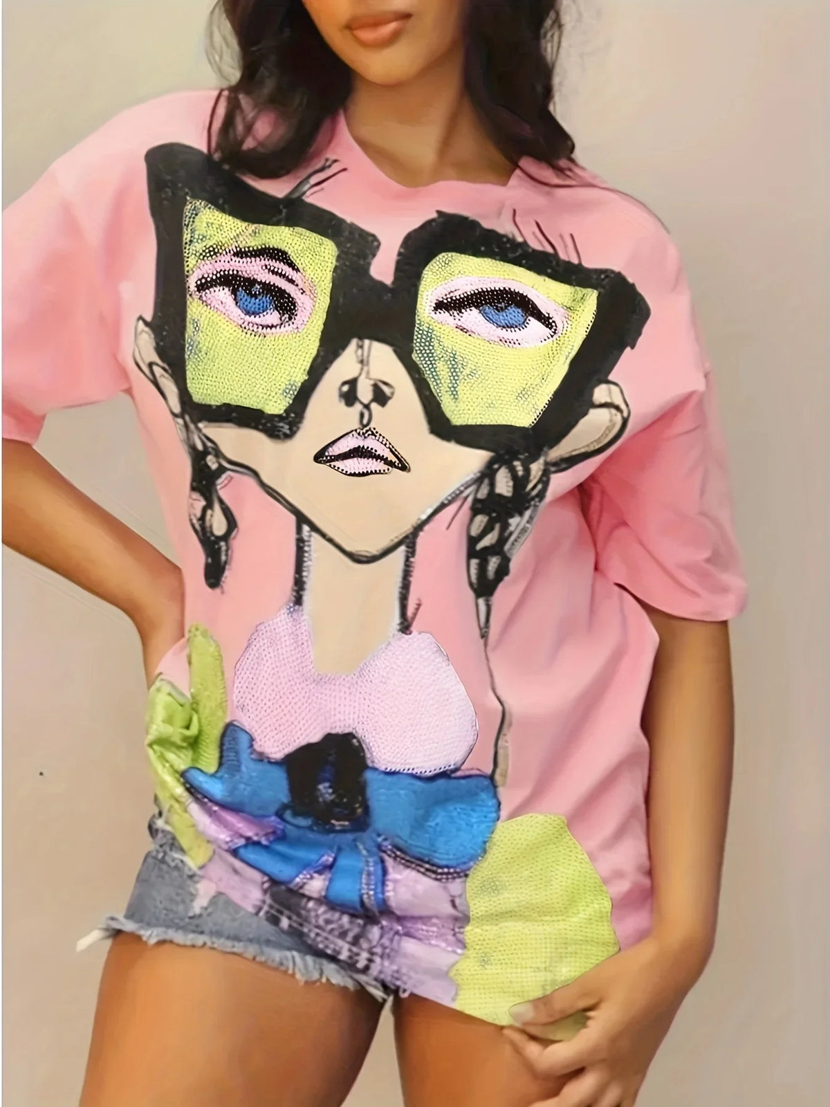 T-shirt Oversized Tops Street Casual Sports Slightly Stretch Comfort Tops